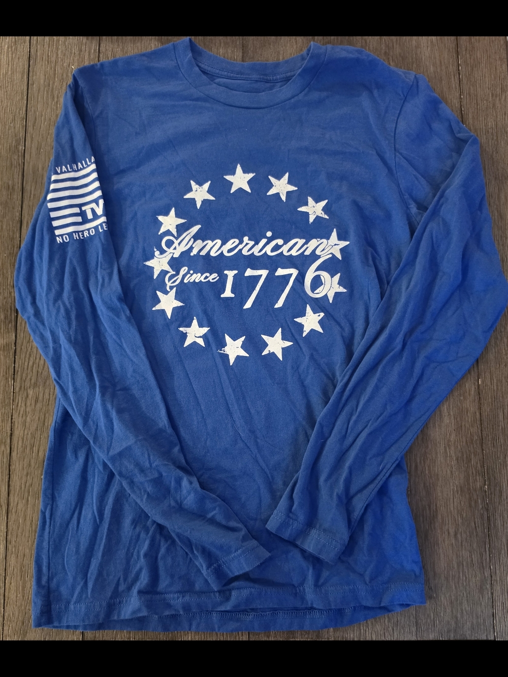 The Valhalla Project Blue Long Sleeve Graphic Tee "American Since 1776"